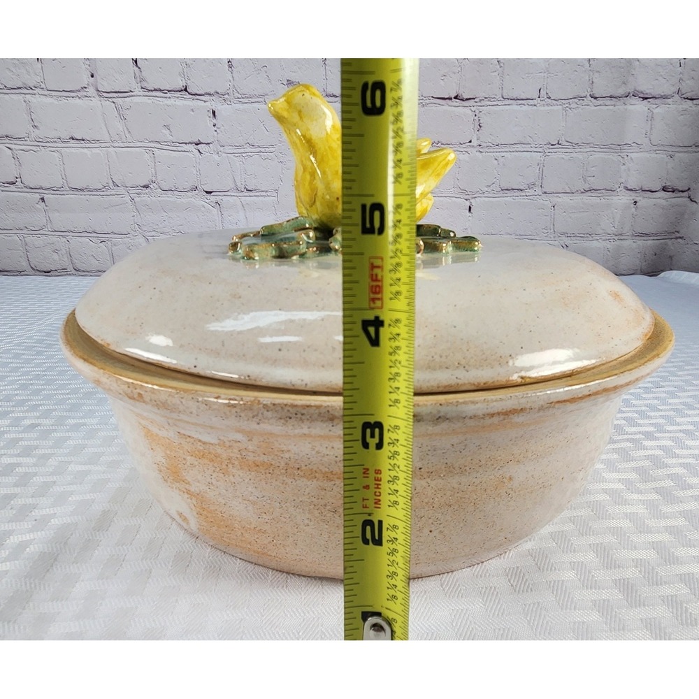 Vtg OOAK Ceramic Pottery 3D Chicken Chick Bird Serving Casserole Dish Lid Signed - Picture 4 of 9